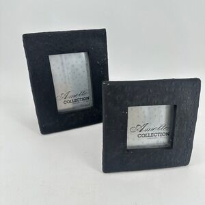 Heavy Stone Rustic Black Ostrich Texture Photo Frame Set Baroque‎ Gothic Pair